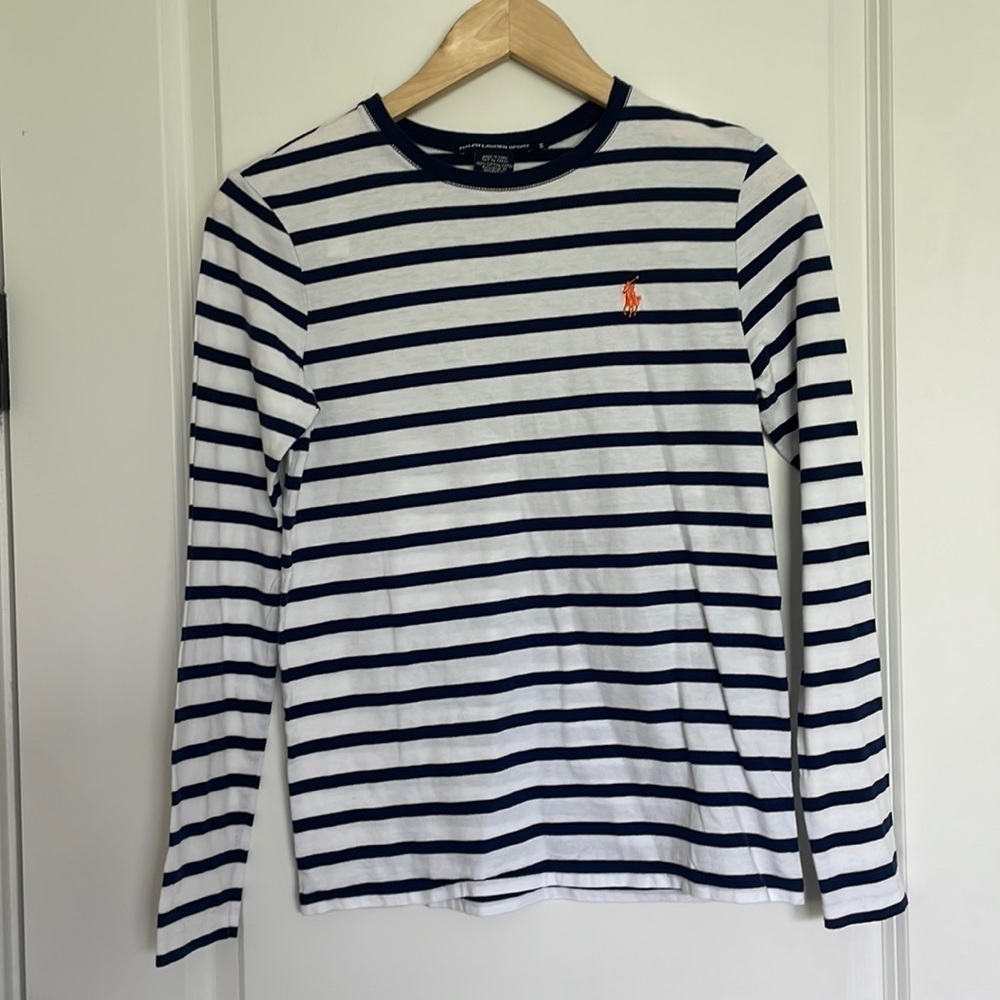 Ralph Lauren Sport Women’s Striped Crewneck Long Sleeve Shirt Blue/White S